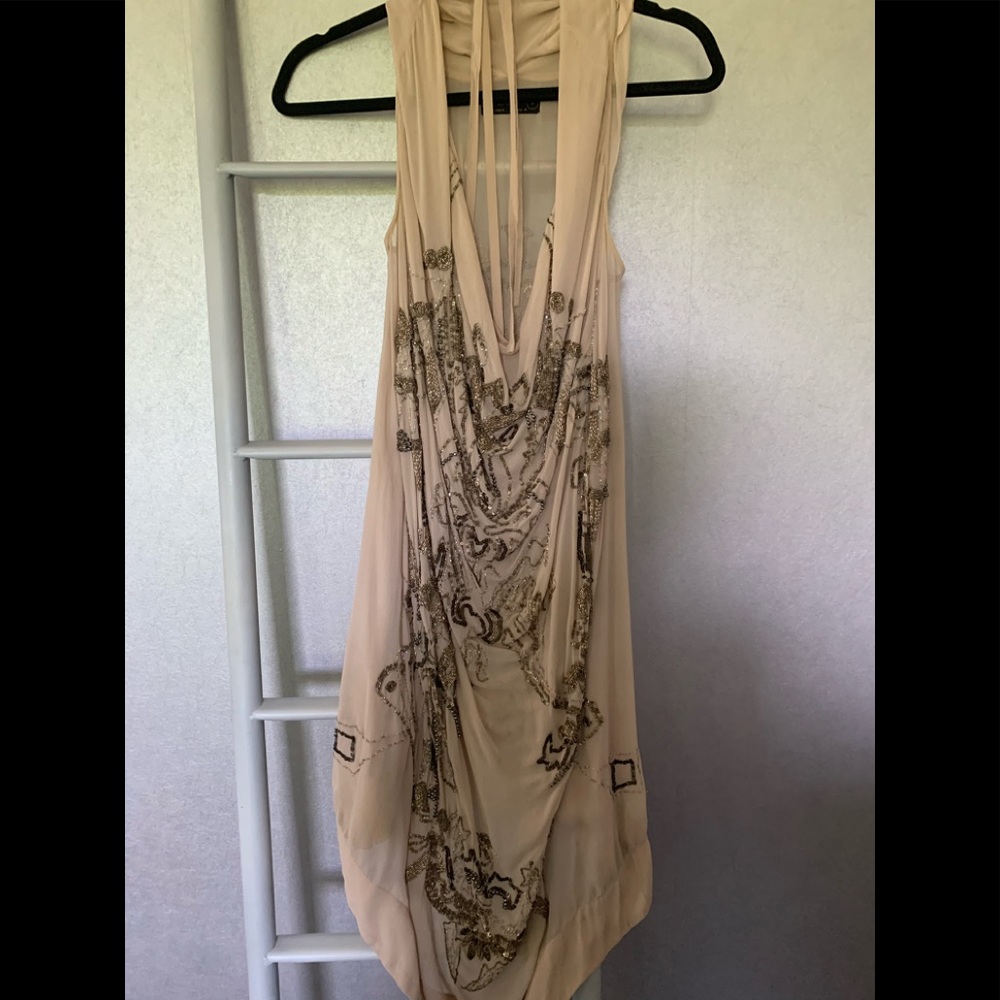 Crepe tunic with insane beading. Can wear as dress